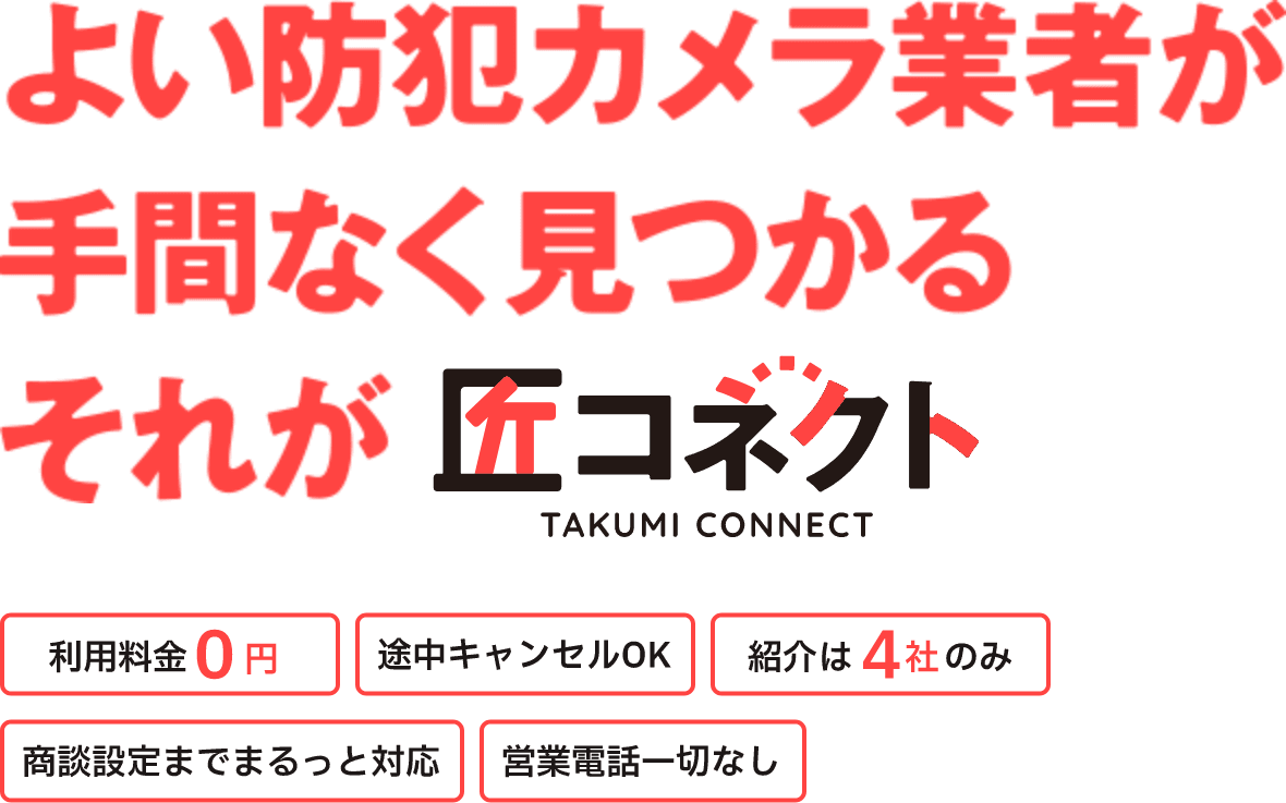 よい防犯カメラ業者が手間なく見つかる それが匠コネクト